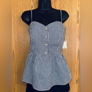 Navy and White Checkered Top